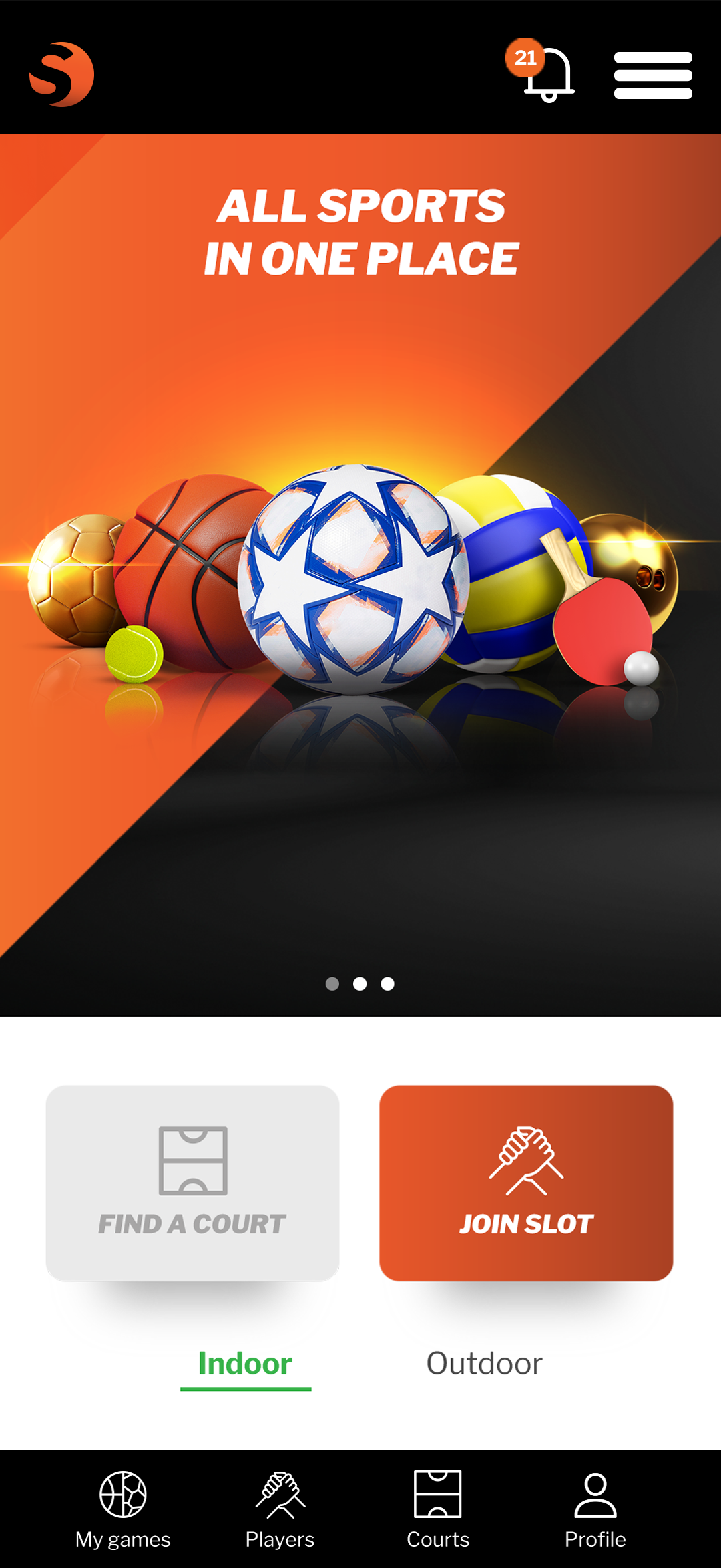 Sportslots mobile home screen